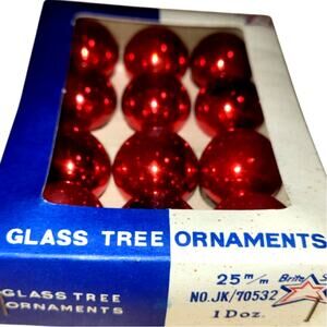 12 Vintage Mini American Made Shiny Brite Glass Red Christmas Ornaments
